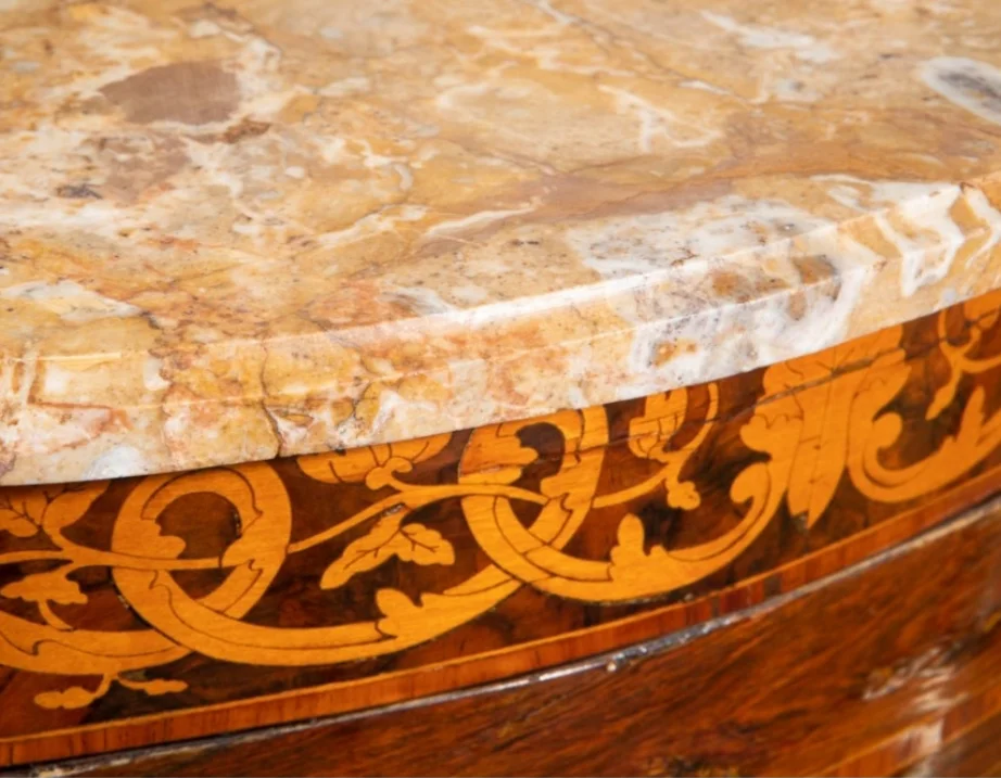 Pair Of "demi-lune" Corner In Neoclassical Style Marquetry.