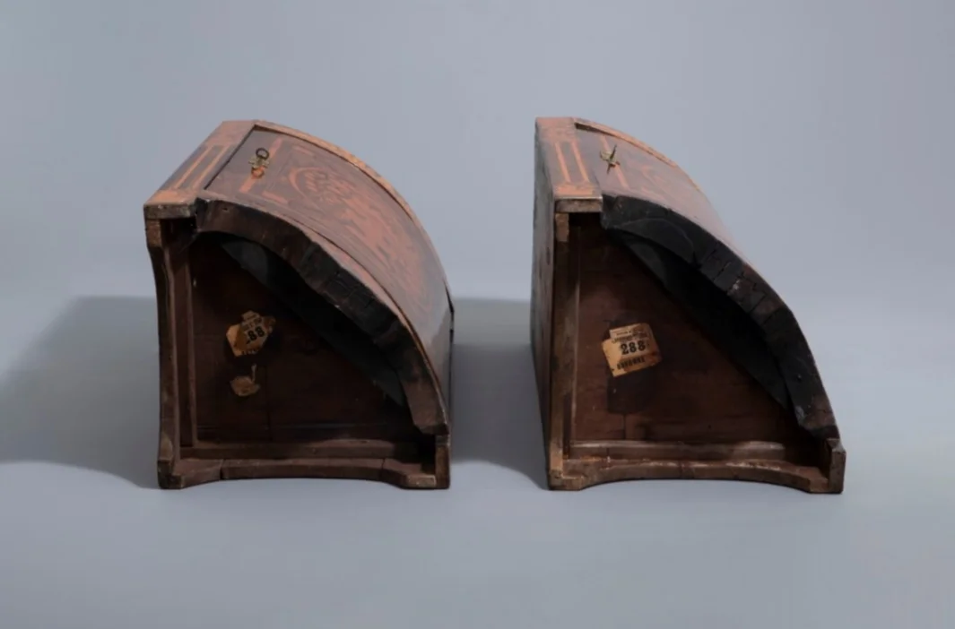 Pair Of "demi-lune" Corner In Neoclassical Style Marquetry.
