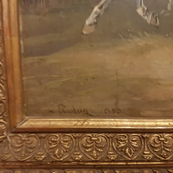 Karl Martin Ebersberg : Huile Sur Panneau Représentant Un Cavalier Sur Un Cheval Blanc.
