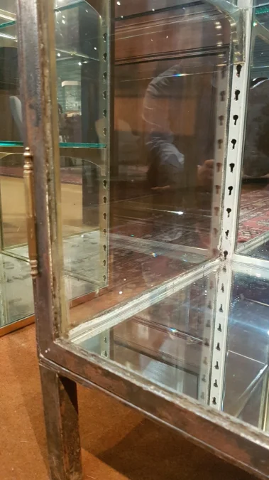 Old steel medical display cabinet. × 1 / 12 Old steel medical display cabinet.