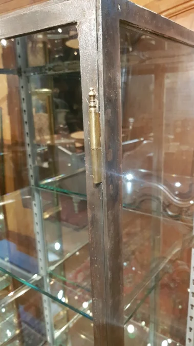 Old steel medical display cabinet. × 1 / 12 Old steel medical display cabinet.
