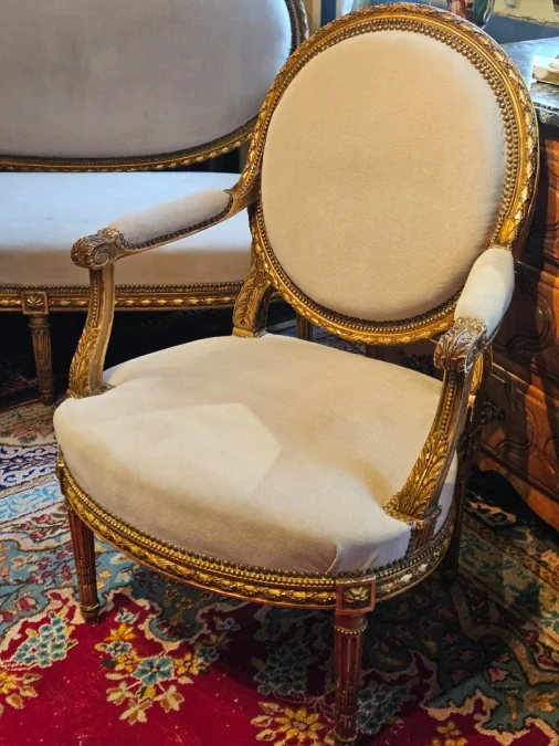 Louis XVI Style Carved And Gilded Wooden Living Room From The Napoleon III Period.