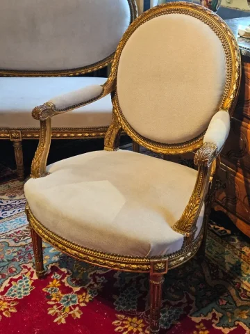 Louis XVI Style Carved And Gilded Wooden Living Room From The Napoleon III Period.
