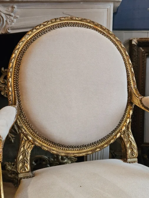 Louis XVI Style Carved And Gilded Wooden Living Room From The Napoleon III Period.