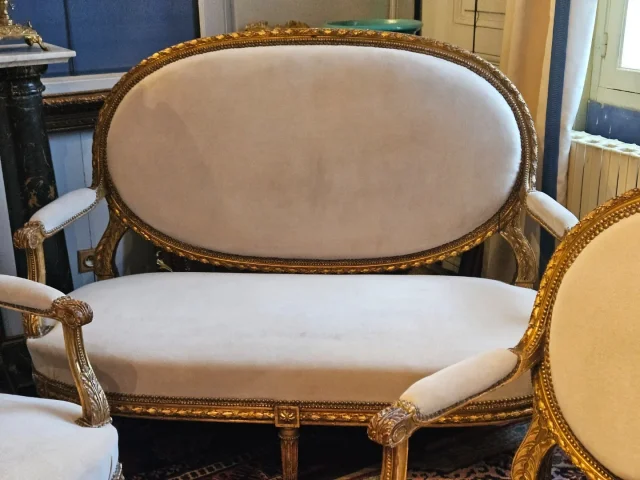 Louis XVI Style Carved And Gilded Wooden Living Room From The Napoleon III Period.