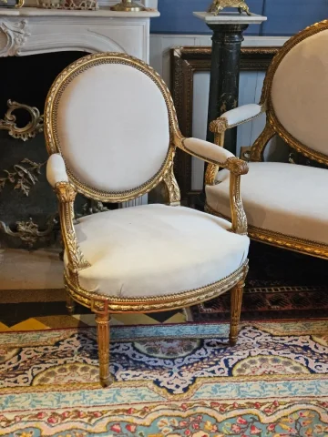 Louis XVI Style Carved And Gilded Wooden Living Room From The Napoleon III Period.