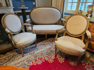 Louis XVI Style Carved And Gilded Wooden Living Room From The Napoleon III Period.