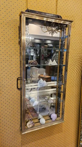 Small Early 20th Century Brass Wall Display Cabinet.