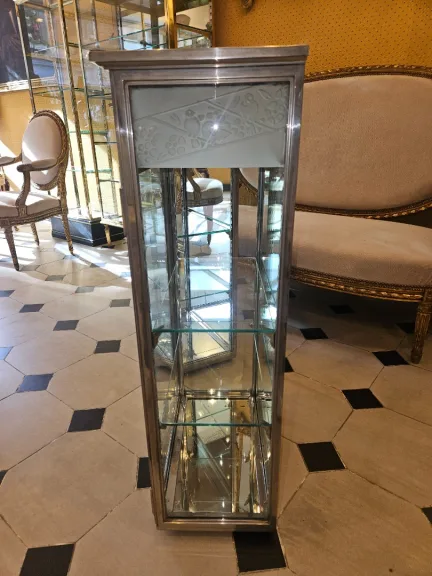 Pair Of Chromed Brass Wall Display Cabinet By Siegel. Art Deco Period.