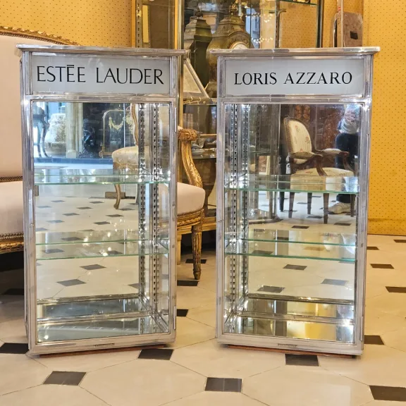 Pair Of Chromed Brass Wall Display Cabinet By Siegel. Art Deco Period.