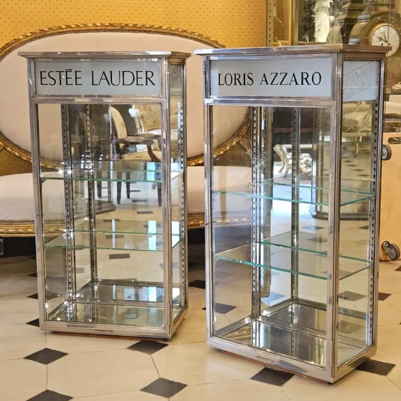 Pair Of Chromed Brass Wall Display Cabinet By Siegel. Art Deco Period.