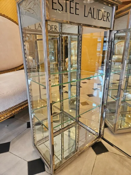 Pair Of Chromed Brass Wall Display Cabinet By Siegel. Art Deco Period.