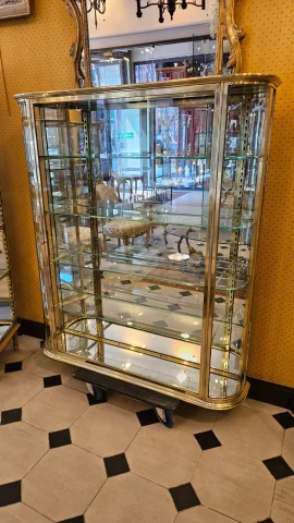 SIEGEL : Rare vitrine murale d’exposition en laiton et bronze à cotés bombés. Début du XX° siècle. — Excellent état