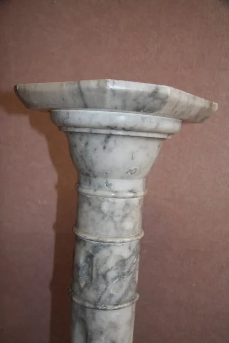 Colonne en marbre blanc veiné de gris.