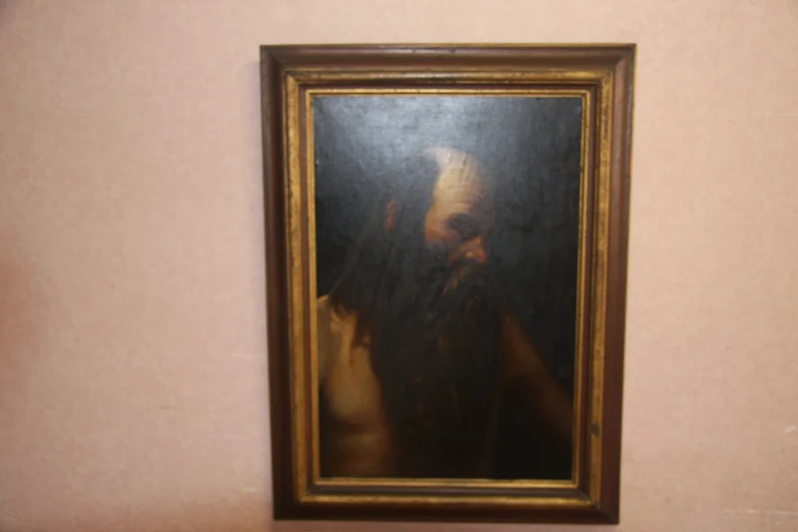 Huile sur toile présentant un ermite. Très bon état