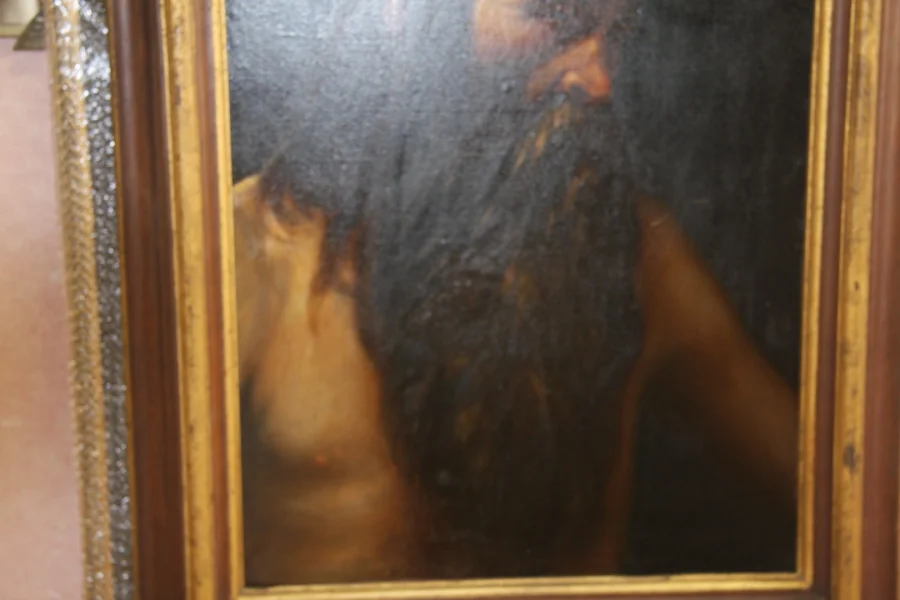 Huile sur toile présentant un ermite. Très bon état