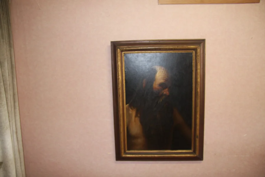 Huile sur toile présentant un ermite. Très bon état