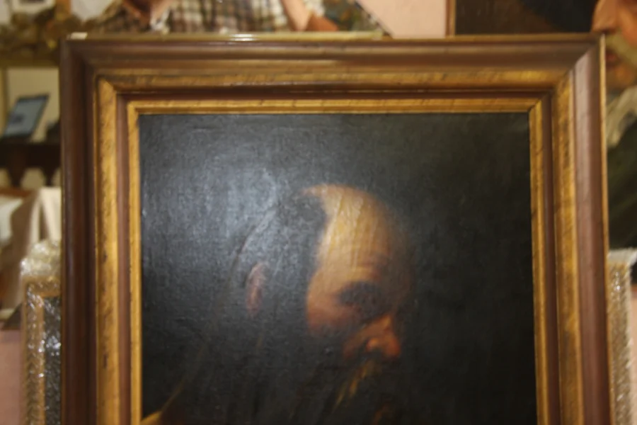 Huile sur toile présentant un ermite. Très bon état