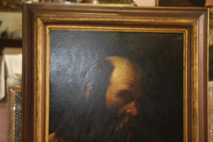 Huile sur toile présentant un ermite. Très bon état