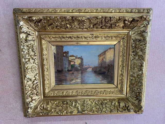 Gesigneerd olieverfschilderij op doek door Maurice Bompard 1857–1936. Gezicht op Venetië. 1886 — Uitstekende staat