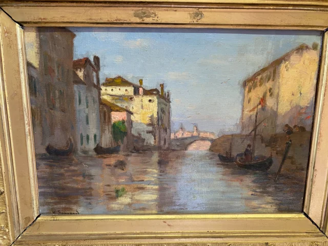 Gesigneerd olieverfschilderij op doek door Maurice Bompard 1857–1936. Gezicht op Venetië. 1886 — Uitstekende staat