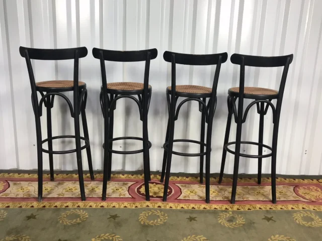 4 tabourets de bar cannage et bois noirci