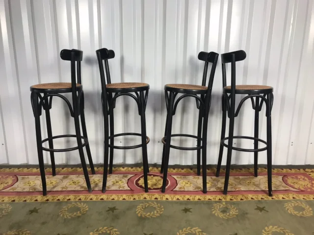 4 tabourets de bar cannage et bois noirci