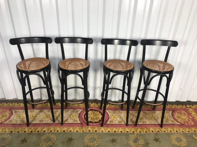 4 tabourets de bar cannage et bois noirci