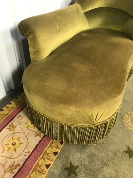 Méridienne Napoléon III  en velours vert kaki