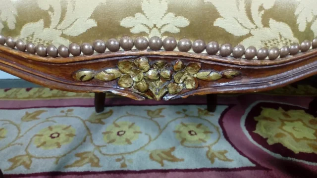 Paire de fauteuils cabriolet Louis XV 19eme damas