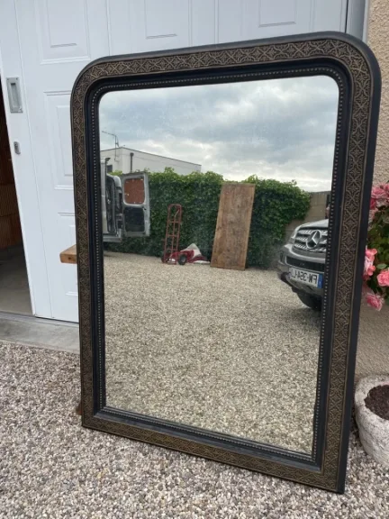 Miroir époque Napoléon III doré et bois noirci