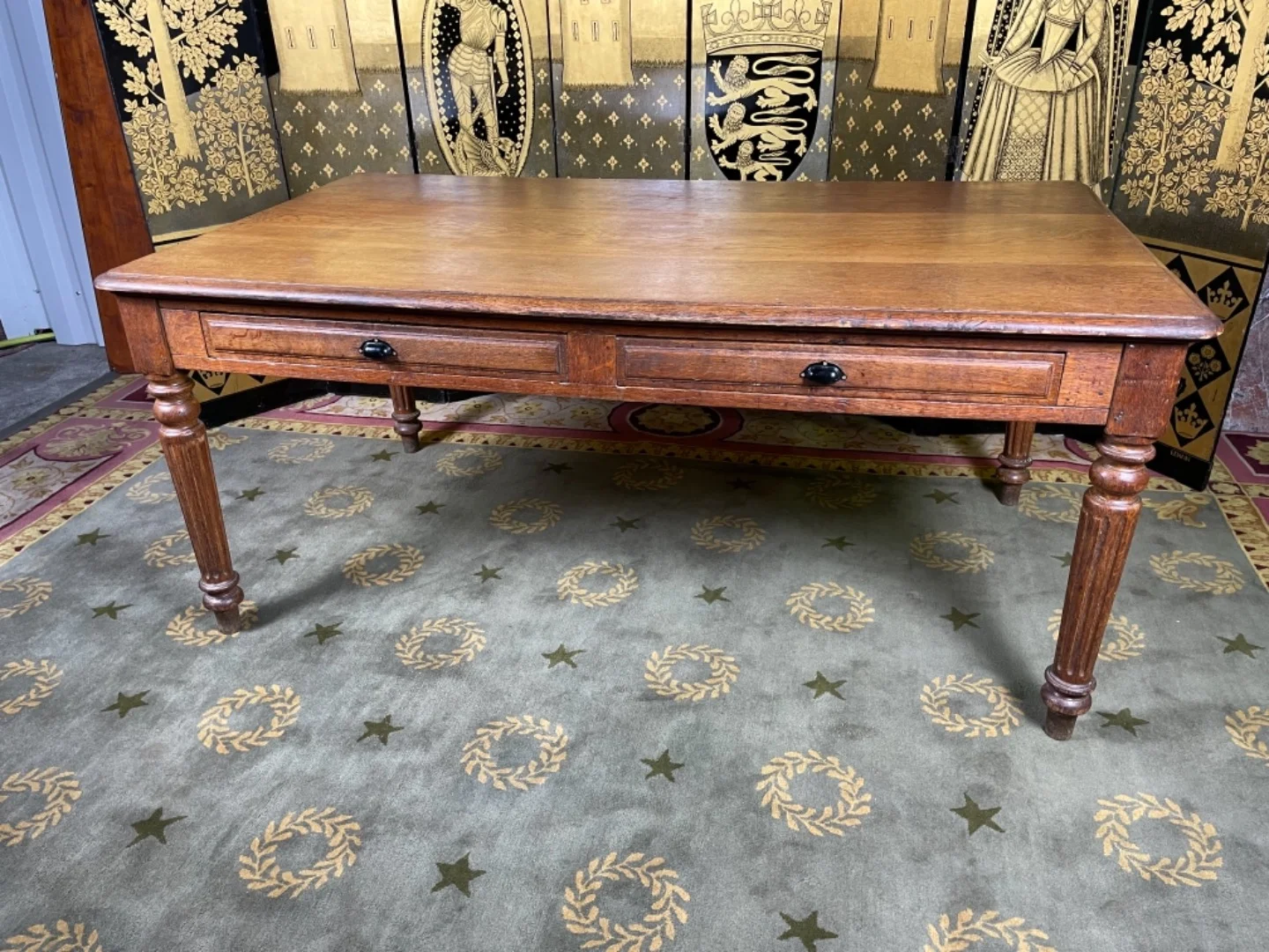 Bureau plat en chêne massif 19eme Louis Philippe