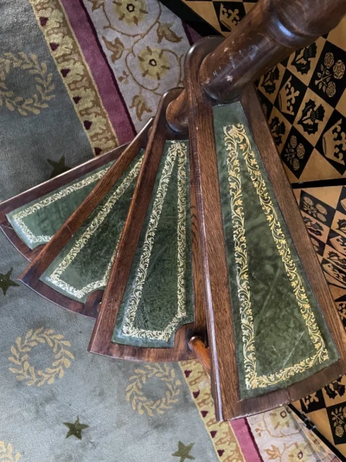 Escabeau de bibliothèque en chêne et cuir