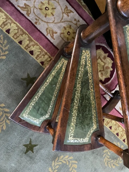Escabeau de bibliothèque en chêne et cuir