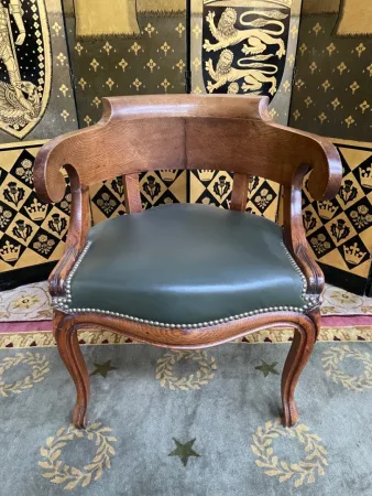 Fauteuil de bureau Louis Philippe en chêne et cuir