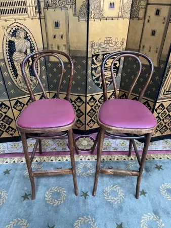 Paire de tabourets de bar en bois Tourné de style Thonet