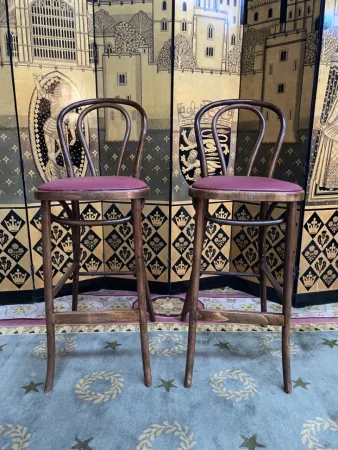 Paire de tabourets de bar en bois Tourné de style Thonet