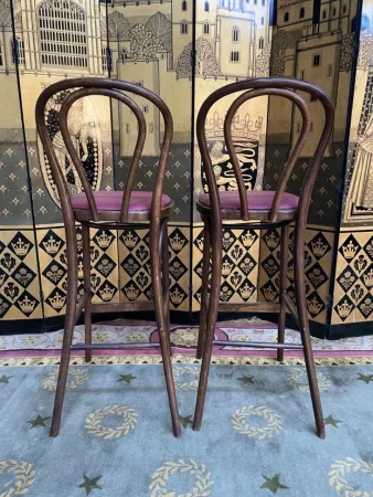 Paire de tabourets de bar en bois Tourné de style Thonet