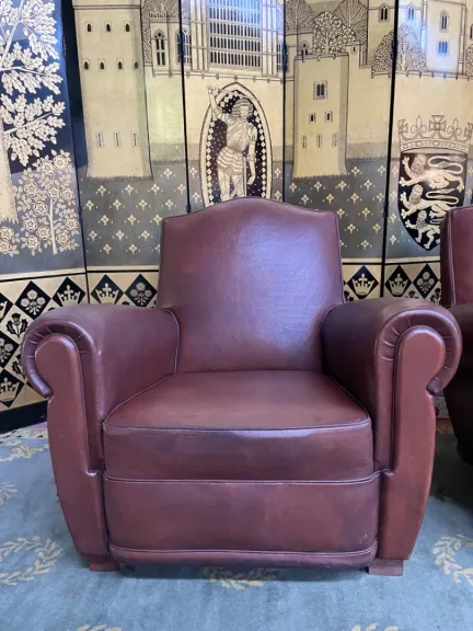 Paire de Fauteuils Clubs en cuir 1950