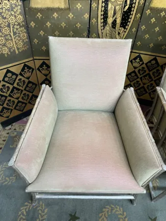 Suite de 6 fauteuils bergères bambou argenté et velours beige