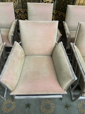 Suite de 6 fauteuils bergères bambou argenté et velours beige