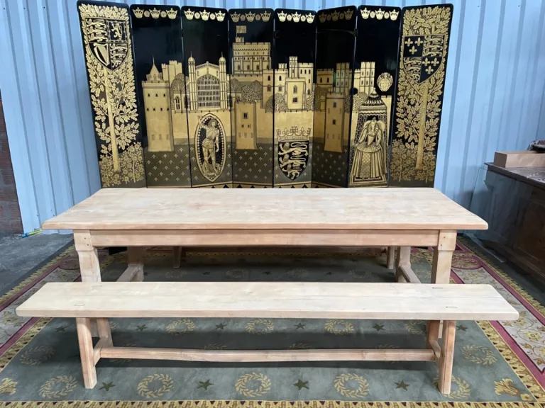 Table de ferme en hêtre massif et ses deux bancs