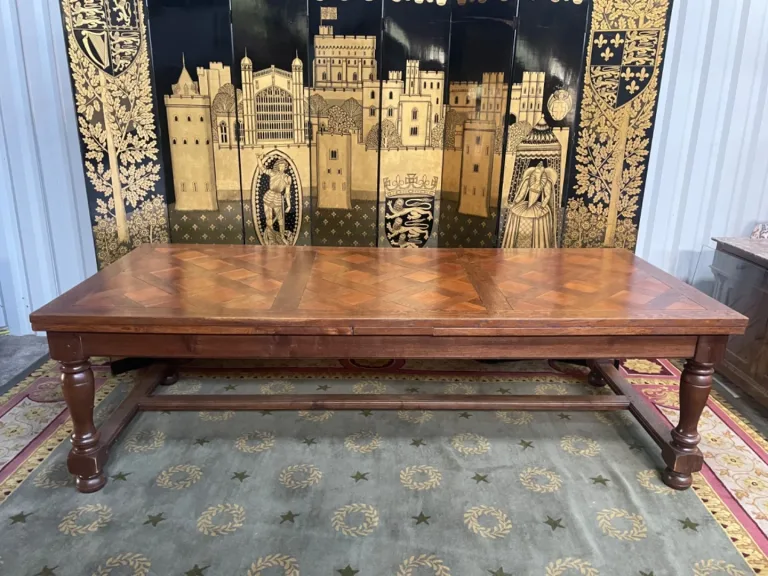 Table de ferme Louis XIII en chêne et merisier parqueté