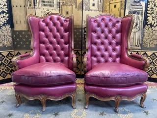 PAAR LEDERSESSEL IM LOUIS XV-STIL