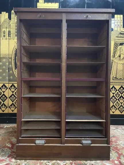 Notary's filing cabinet with curtains
