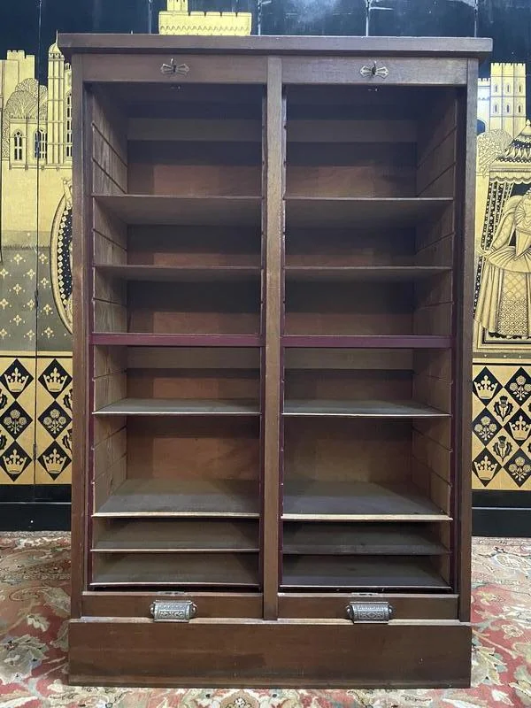 Notary's filing cabinet with curtains