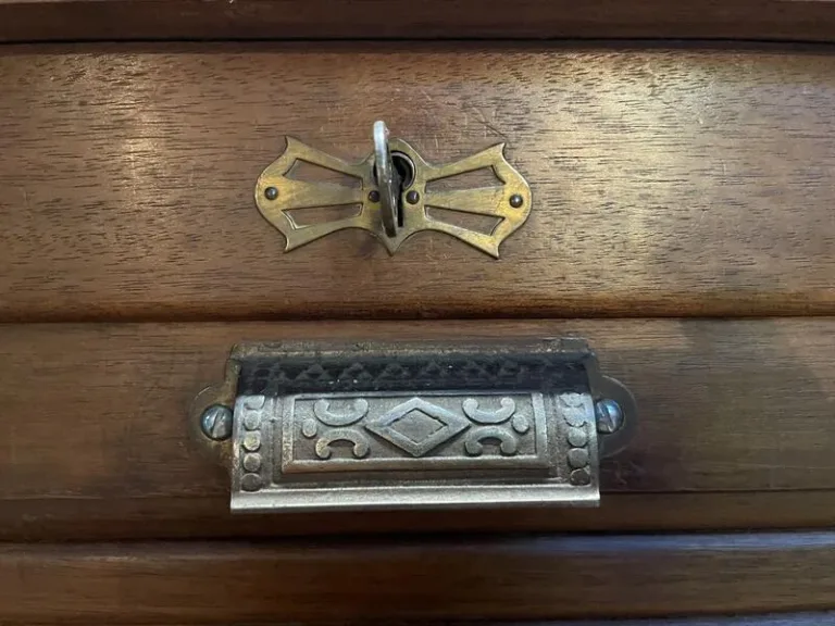Notary's filing cabinet with curtains