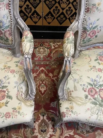 Pair of Louis XV style cabriolet armchairs