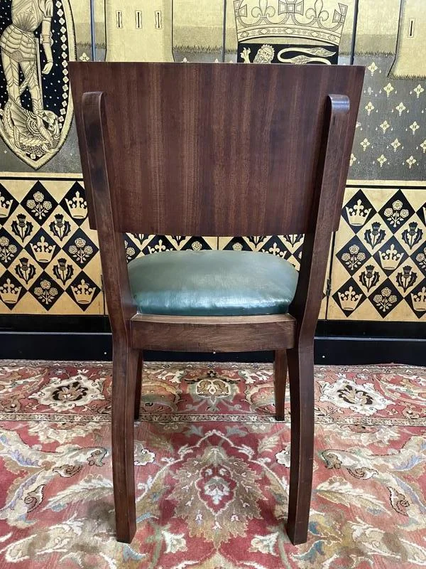 Set of 6 Art Deco chairs - 1950 in mahogany and green skai