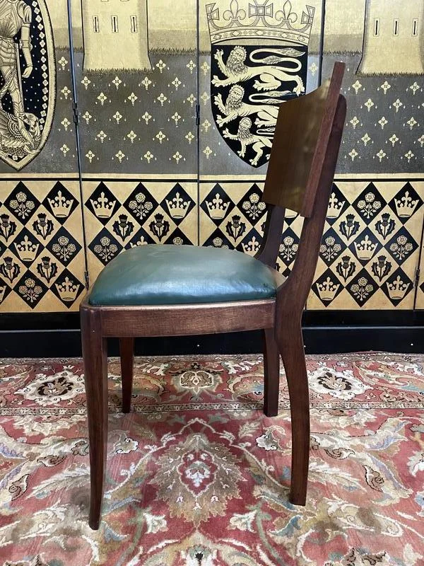 Suite de 6 chaises Art Déco - 1950 en acajou et skaï vert